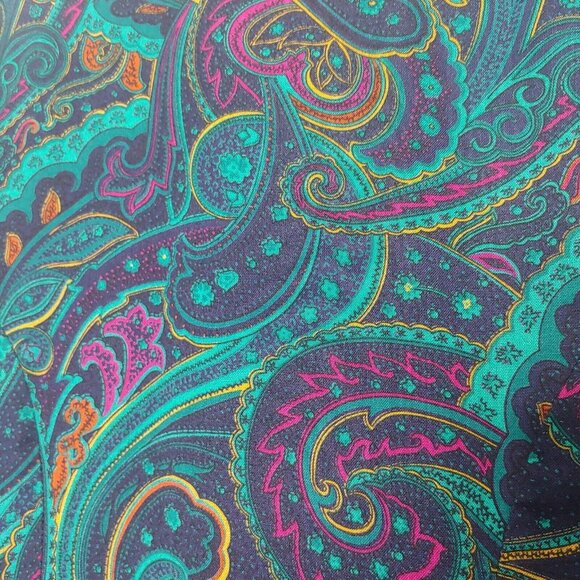 Vintage Whirlaway Frocks 6 P Petite Blouse Paisley Blue Purple Gold Trim Buttons - Picture 2 of 9